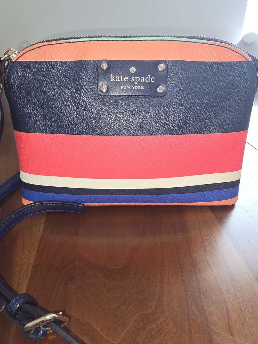 kate spade Navy & Coral Stripe Crossbody Bag, EUC
